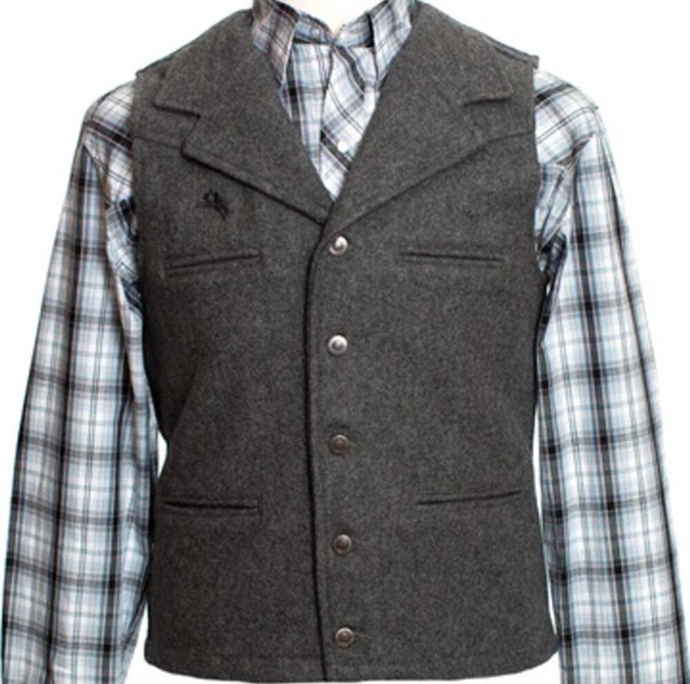 Wyoming Traders Buckaroo Vest Water Resistant Wool Collar Pocket Charcoal Gray M